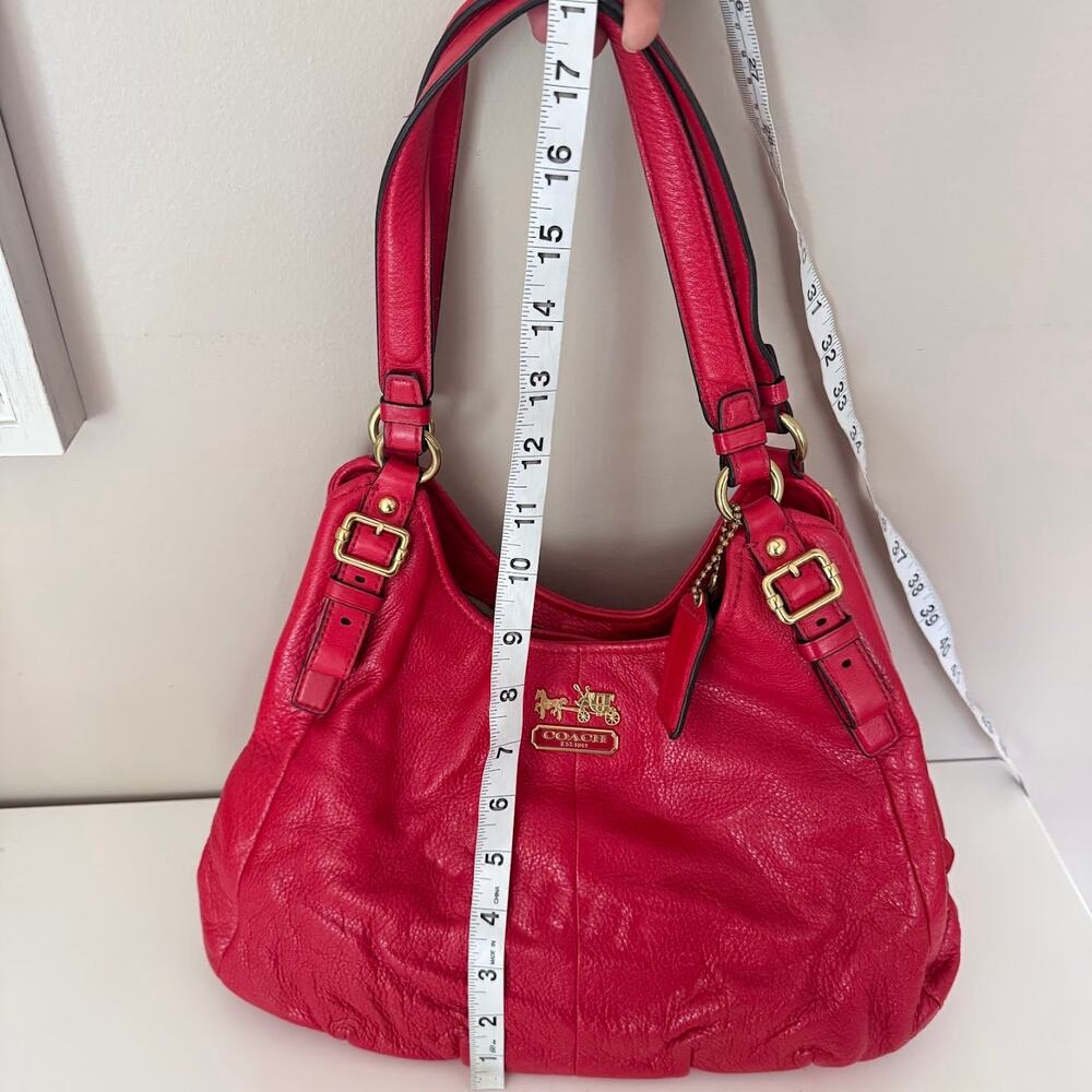 Coach Madison Maggie Red Pebbled Leather Shoulder Bag Large Hobo Purse 16503 - Picture 13 of 13